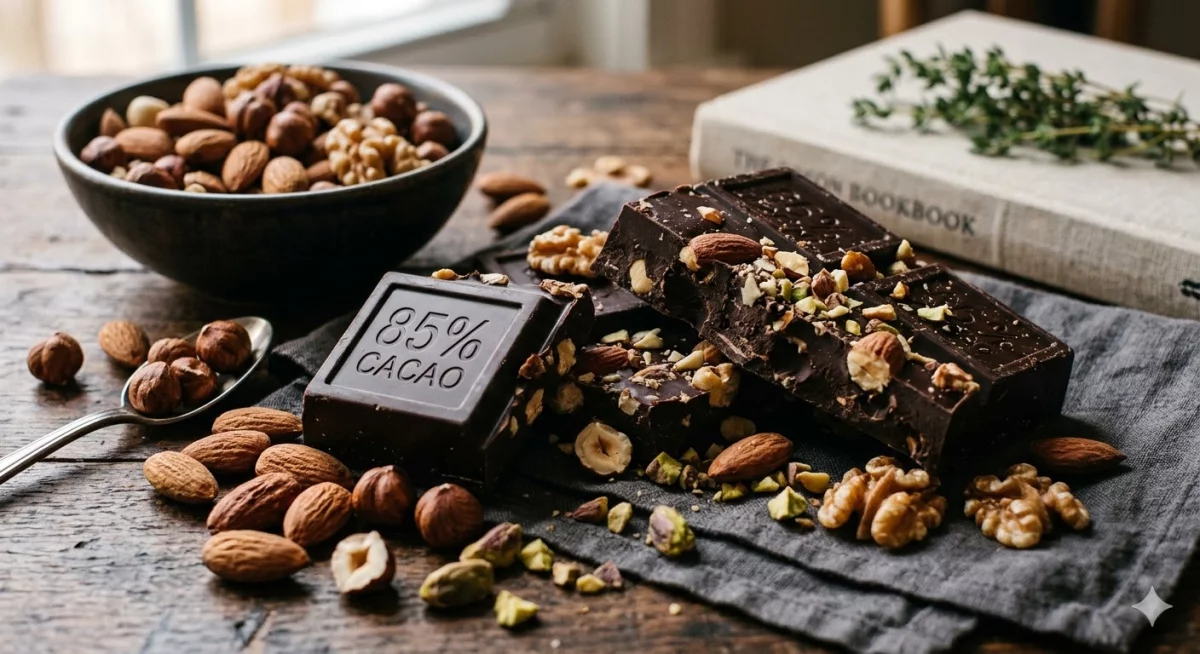 ดาร์กช็อกโกแลตและอัลมอนด์ แมกนีเซียม อาหาร