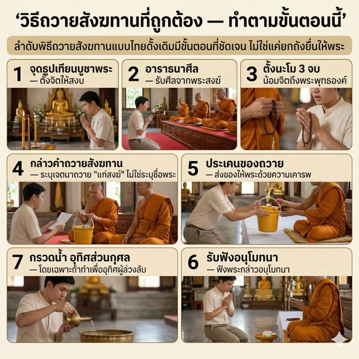 วิธีถวายสังฆทานที่ถูกต้อง พระสงฆ์รับของถวาย